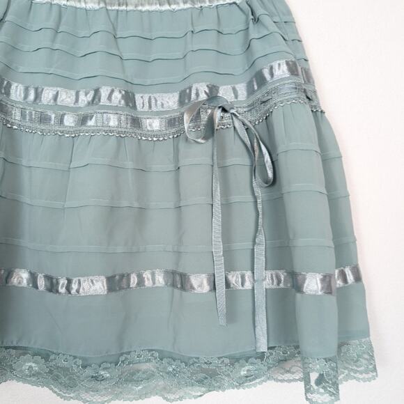 H&M Divided Tidewater Blue Satin Stripe Lace Trim Mini Skirt Size 10 - Picture 4 of 7